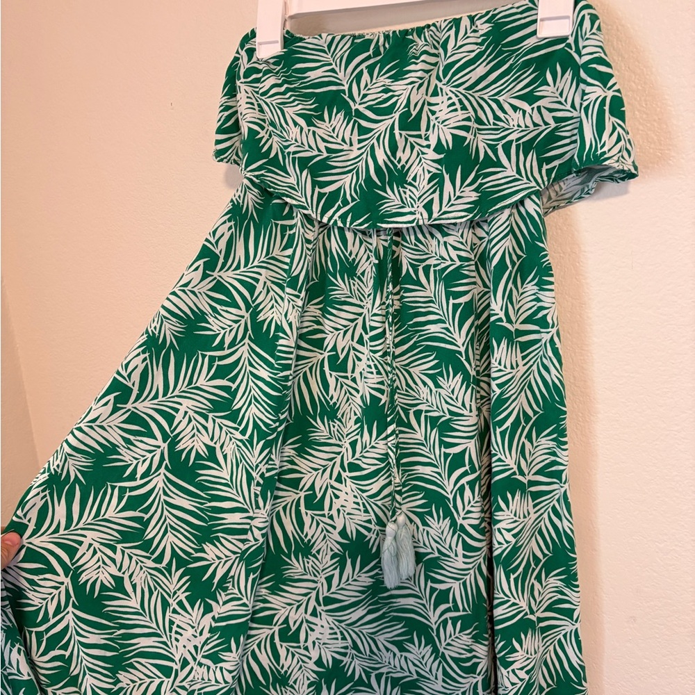 Green and White Leaf Print Dress